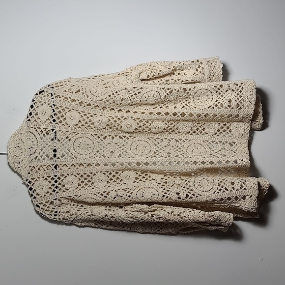 ZARA Open Crochet Cream Button Up Cardigan Shacket Coat Size Large - Picture 9 of 15